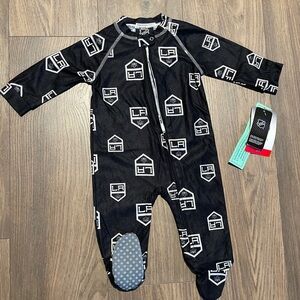 NHL Black Footie One Piece with Integrated Feet